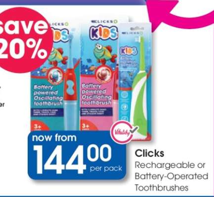Clicks Rechargeable or Battery-Operated Toothbrushes