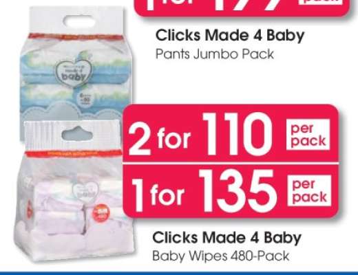 Clicks Made 4 Baby Baby Wipes 480-Pack