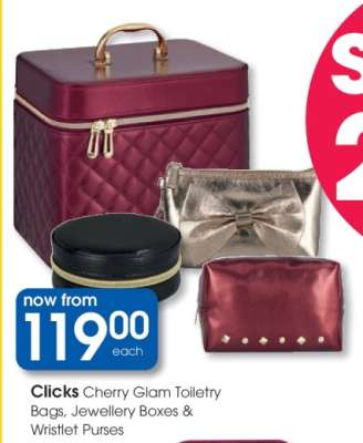 Clicks Cherry Glam Toiletry Bags, Jewellery Boxes & Wristlet Purses