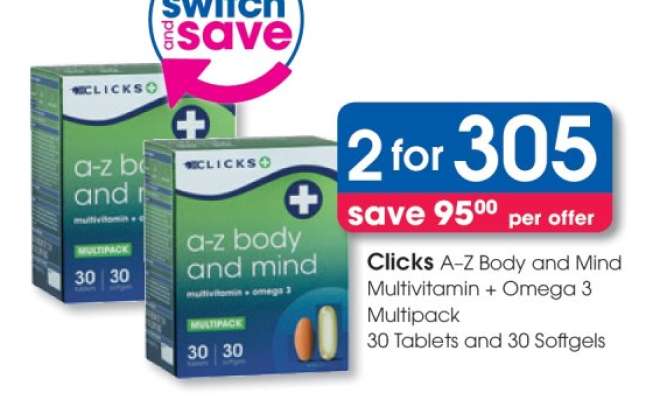 Clicks A-Z Body and Mind Multivitamin + Omega 3 Multipack