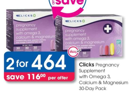 Clicks Pregnancy Supplement with Omega 3, Calcium & Magnesium 30-Day Pack