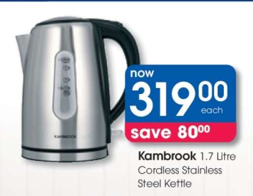 Kambrook 1.7 Litre Cordless Stainless Steel Kettle