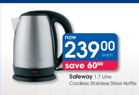 Safeway 1.7 Litre Cordless Stainless Steel Kettle