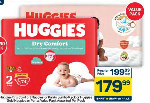 Huggies Dry Comfort Nappies or Pants