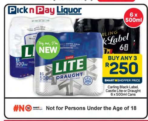 Carling Black Label, Castle Lite or Draught
