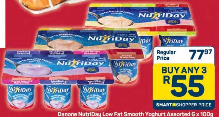 Danone NutriDay Low Fat Smooth Yoghurt Assorted 6 x 100g