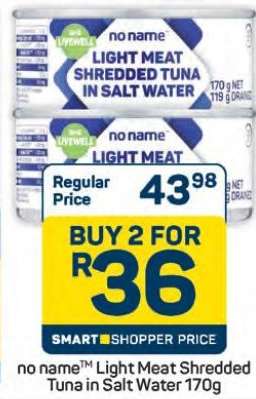 no name Light Meat Shredded Tuna in Salt Water 170g