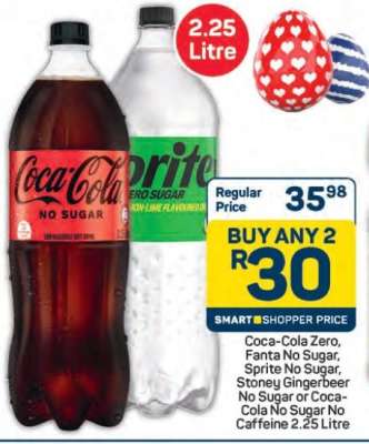 Coca-Cola Zero, Fanta No Sugar, Sprite No Sugar, Stoney Gingerbeer No Sugar or Coca-Cola No Sugar No Caffeine