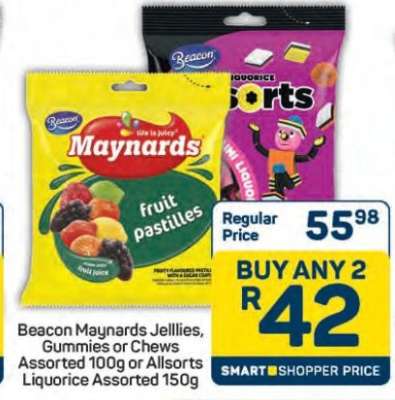 Beacon Maynards Jellies, Gummies or Chews Assorted 100g or Allsorts Liquorice Assorted 150g