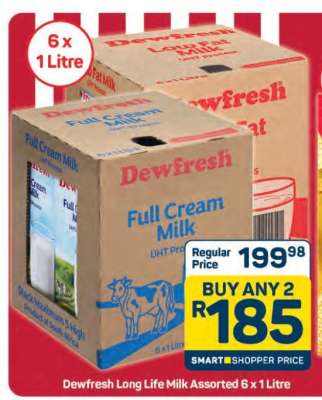 Dewfresh Long Life Milk Assorted 6 x 1 Litre