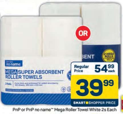PnP or PnP no name™ Mega Roller Towel White 2s Each