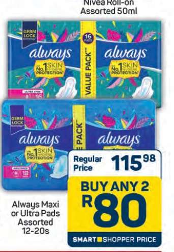 Always Maxi or Ultra Pads Assorted 12-20s