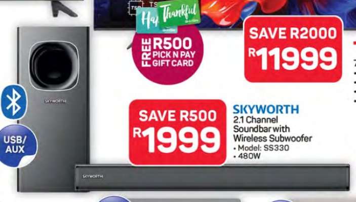 SKYWORTH 2.1 Channel Soundbar with Wireless Subwoofer