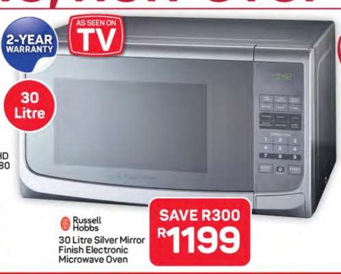 Russell Hobbs 30 Litre Silver Mirror Finish Electronic Microwave Oven