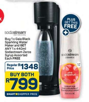 Sodastream Gaia Black Sparkling Water Maker + Syrup