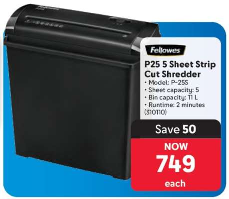 Fellowes P25 5 Sheet Strip Cut Shredder