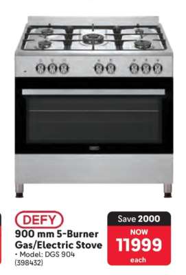 DEFY 900 mm 5-Burner Gas/Electric Stove
