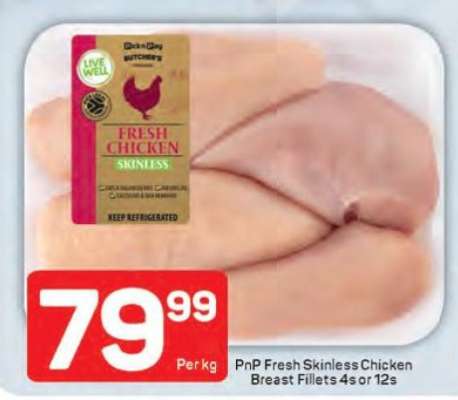 PnP Fresh Skinless Chicken Breast Fillets 4s or 12s