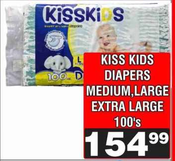 KISS KIDS DIAPERS MEDIUM,LARGE EXTRA LARGE 100's