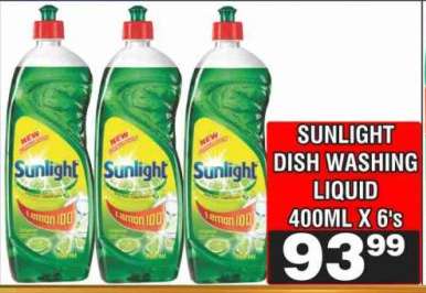 SUNLIGHT DISH WASHING LIQUID 400ML X 6's