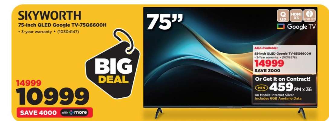 SKYWORTH 75-inch QLED Google TV-75G6600H