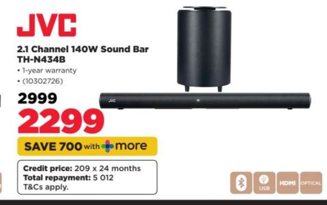 JVC 2.1 Channel 140W Sound Bar TH-N434B