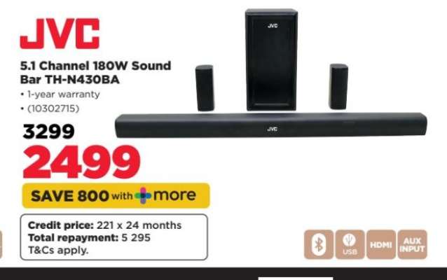 JVC 5.1 Channel 180W Sound Bar TH-N430BA