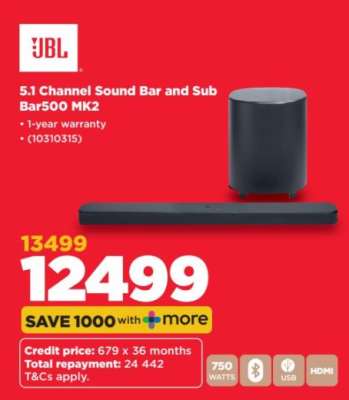 JBL 5.1 Channel Sound Bar and Sub Bar500 MK2