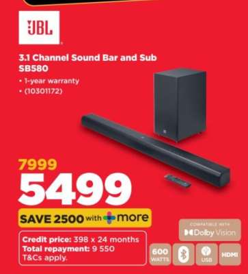 JBL 3.1 Channel Sound Bar and Sub SB580