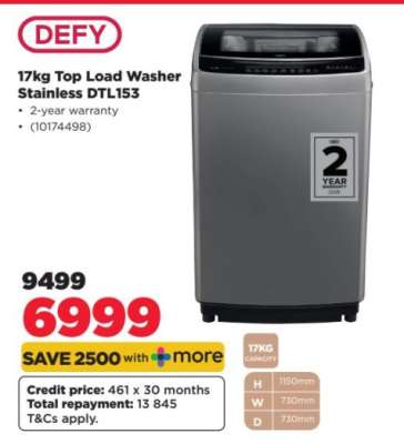 Defy 17kg Top Load Washer Stainless DTL153