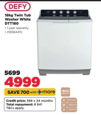 DEFY 18kg Twin Tub Washer White DTT180