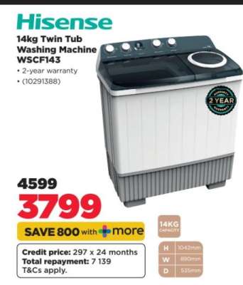 Hisense 14kg Twin Tub Washing Machine WSCF143