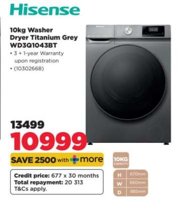 Hisense 10kg Washer Dryer Titanium Grey WD3Q1043BT