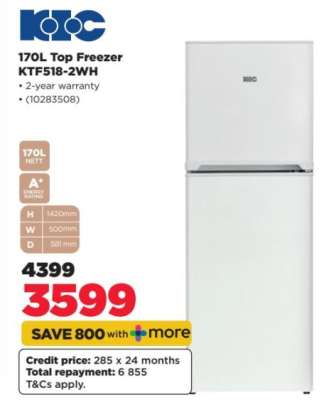 170L Top Freezer KTF518-2WH