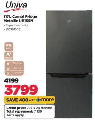 Univa 117L Combi Fridge Metallic UB155M