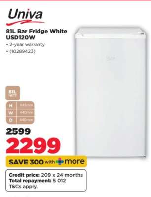 Univa 81L Bar Fridge White USD120W