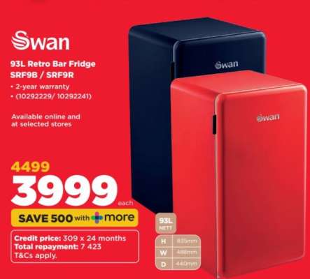 Swan 93L Retro Bar Fridge SRF9B / SRF9R