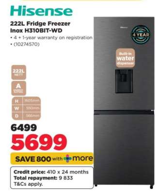 Hisense 222L Fridge Freezer Inox H310BIT-WD
