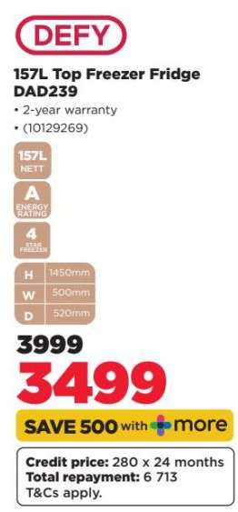 DEFY 157L Top Freezer Fridge DAD239