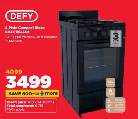 DEFY 4 Plate Compact Stove Black DSS554