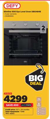 DEFY Slimline 600 Eye Level Oven DBO484E
