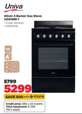 Univa 60cm 4 Burner Gas Stove UG016BI-1