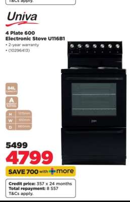 Univa 4 Plate 600 Electronic Stove U116B1