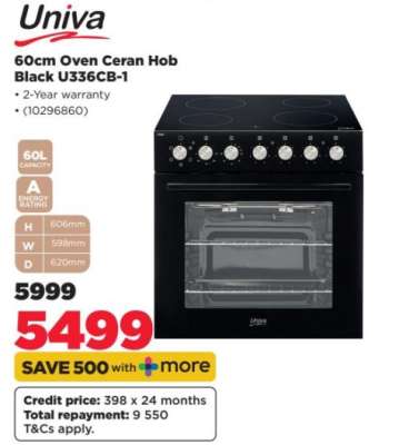 Univa 60cm Oven Ceran Hob Black U336CB-1