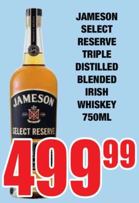 JAMESON SELECT RESERVE TRIPLE DISTILLED BLENDED IRISH WHISKEY 750ML