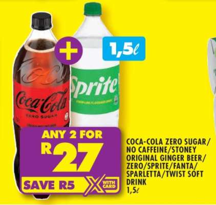 Coca-Cola Zero Sugar/No Caffeine, Stoney Original Ginger Beer/Zero, Sprite/Fanta/Sparletta/Twist Soft Drink