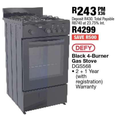 Defy Black 4-Burner Gas Stove