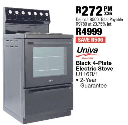 Univa Black 4-Plate Electric Stove U116B/1