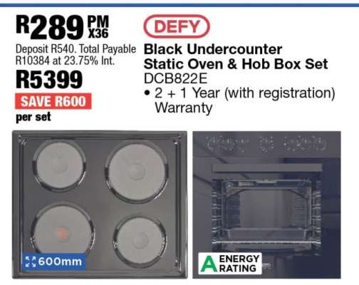 DEFY Black Undercounter Static Oven & Hob Box Set