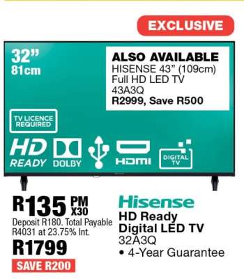 Hisense HD Ready Digital LED TV 32A3Q